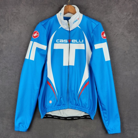 Castelli Free Jersey Cycling Mens Medium Blue White Full Zip Long Sleeve
